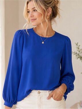 LOFT Cobalt Blue Flowy Long Sleeve Blouse XS
